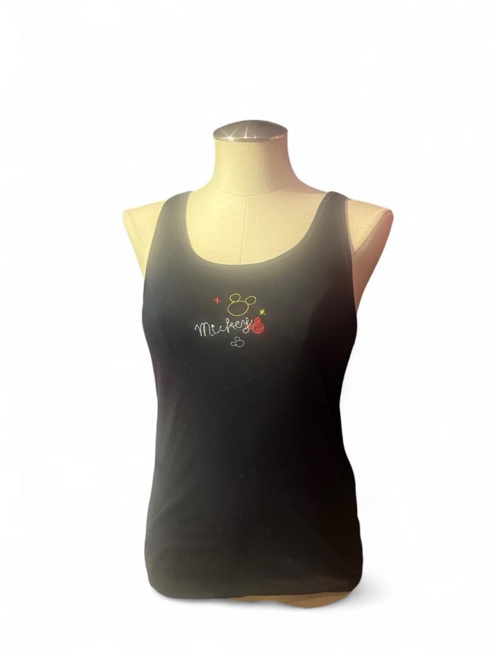 Disney Black Tank Top with Small Multicolor Mickey Stitching